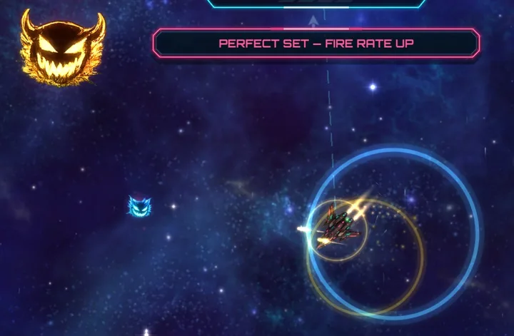 An Echovant in flight, its turrets firing at a Riftborn boss